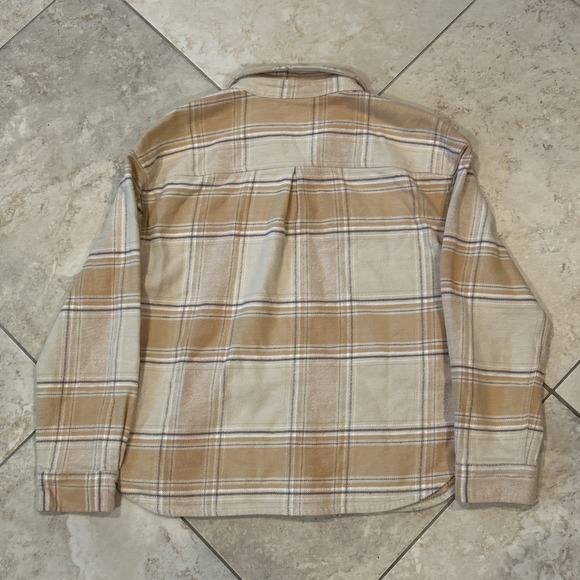 Roark Amberley Flannel Womens Medium Caramel Plaid Shacket Oversized Snap Cotton - Picture 8 of 9